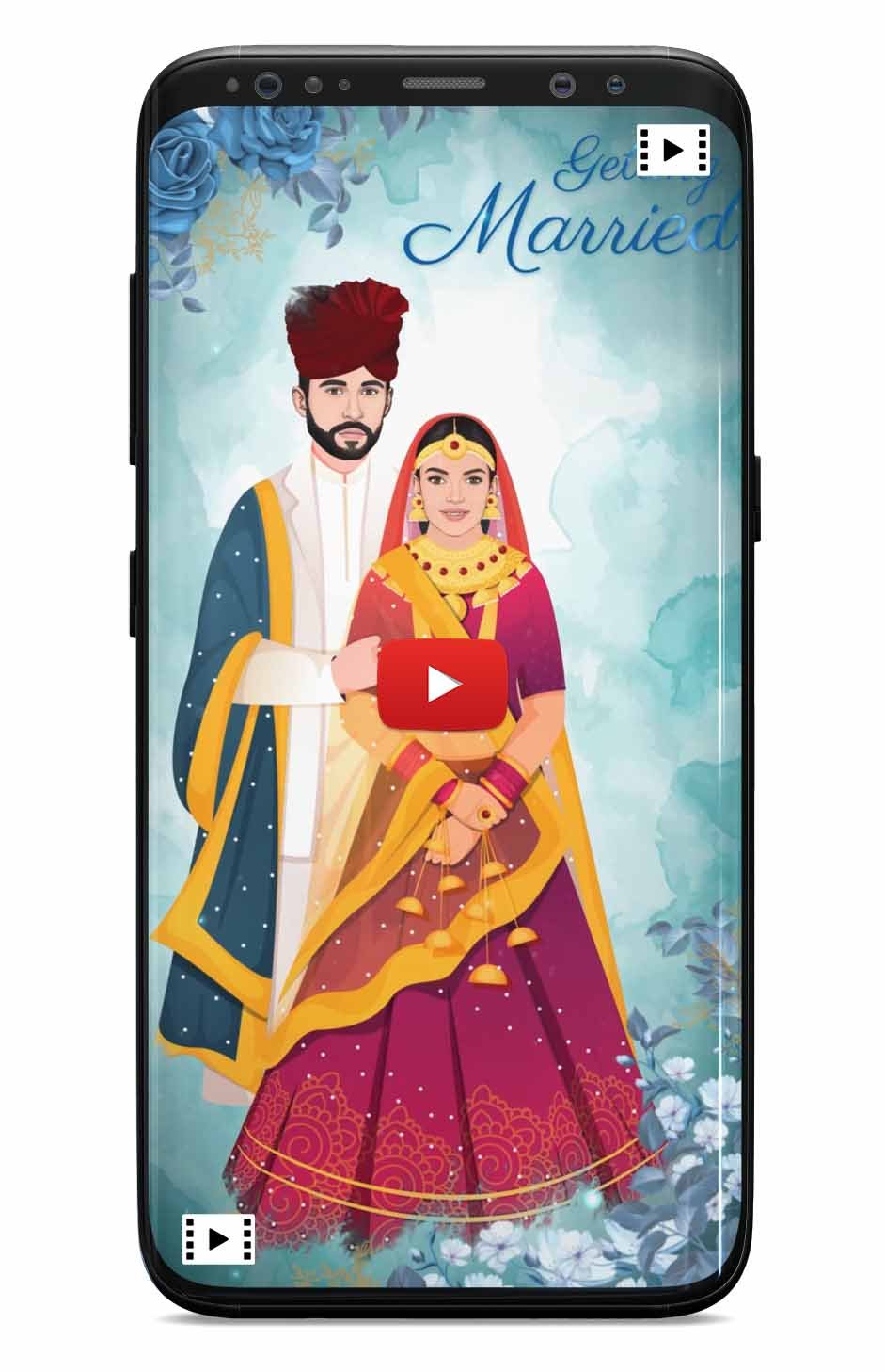 Floral caricature wedding invitation video