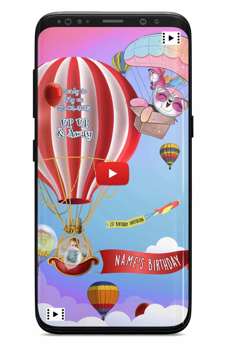 Hot air balloon birthday invitation video