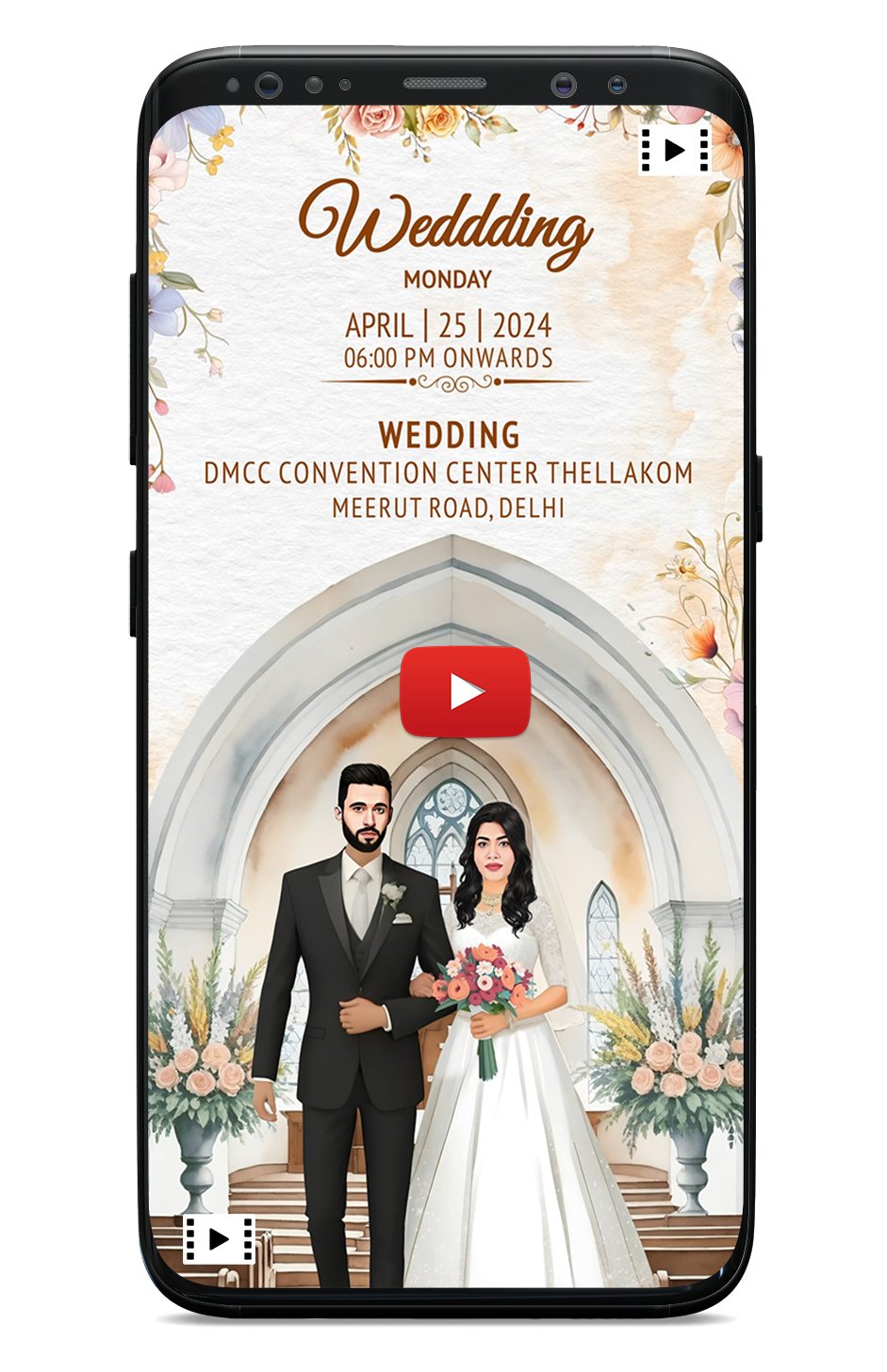 Caricature Christian Wedding Invitation video 3VCC-01