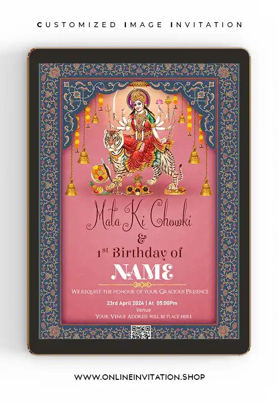 Mata ki chowki Birthday Invitation Image Card V2