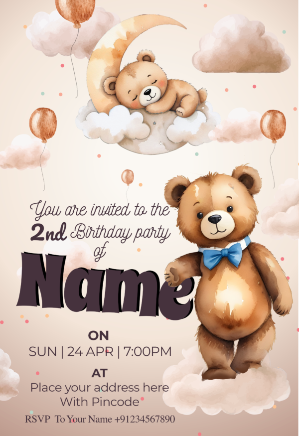 Teddy bear invitation card