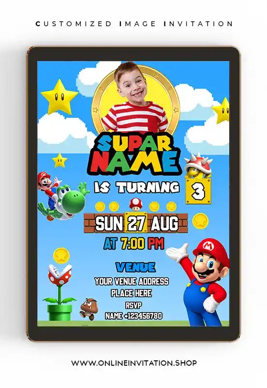 Super Mario Themed Birthday Invitation card