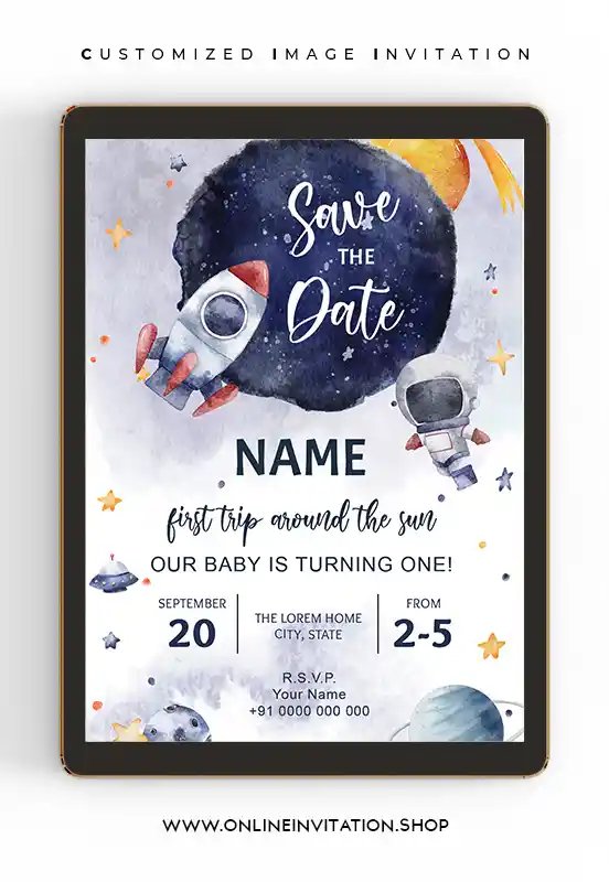 Space and Astronout Birthday Invitation Card