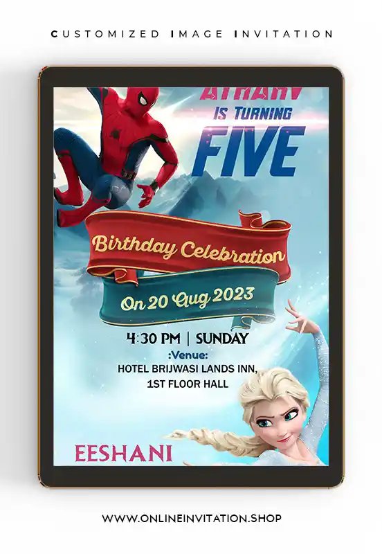 Spider and Frozen invitation card