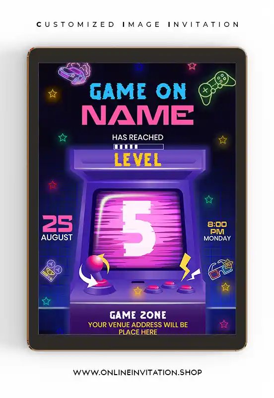 Arcade birthday invitations card