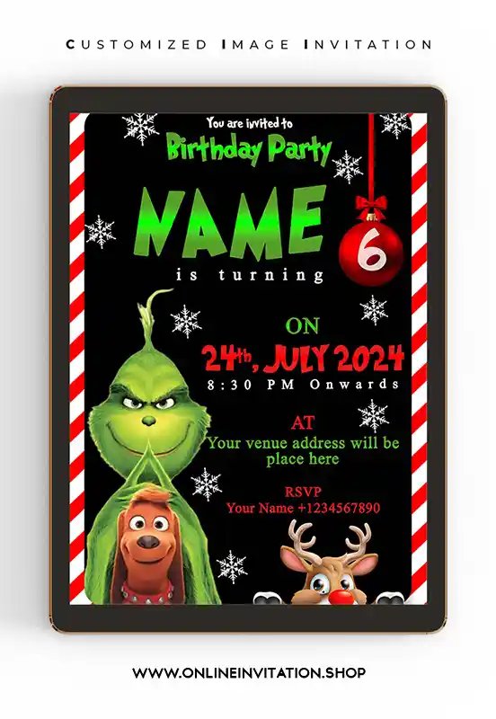 Grinch Birthday Party Invitation card