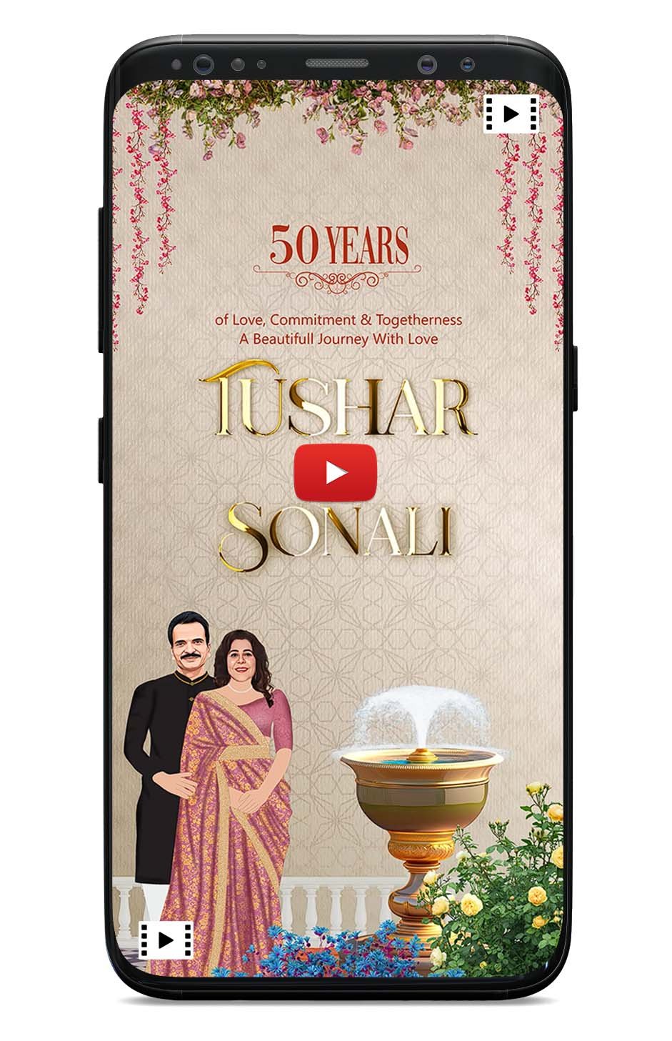 Golden Tie Wedding Anniversary Invitation Card