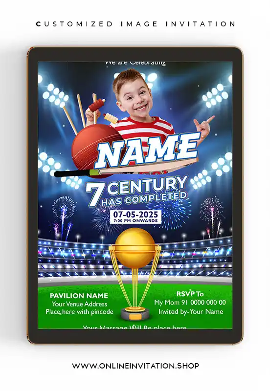 Birthday Invitation Card Cricket Theme